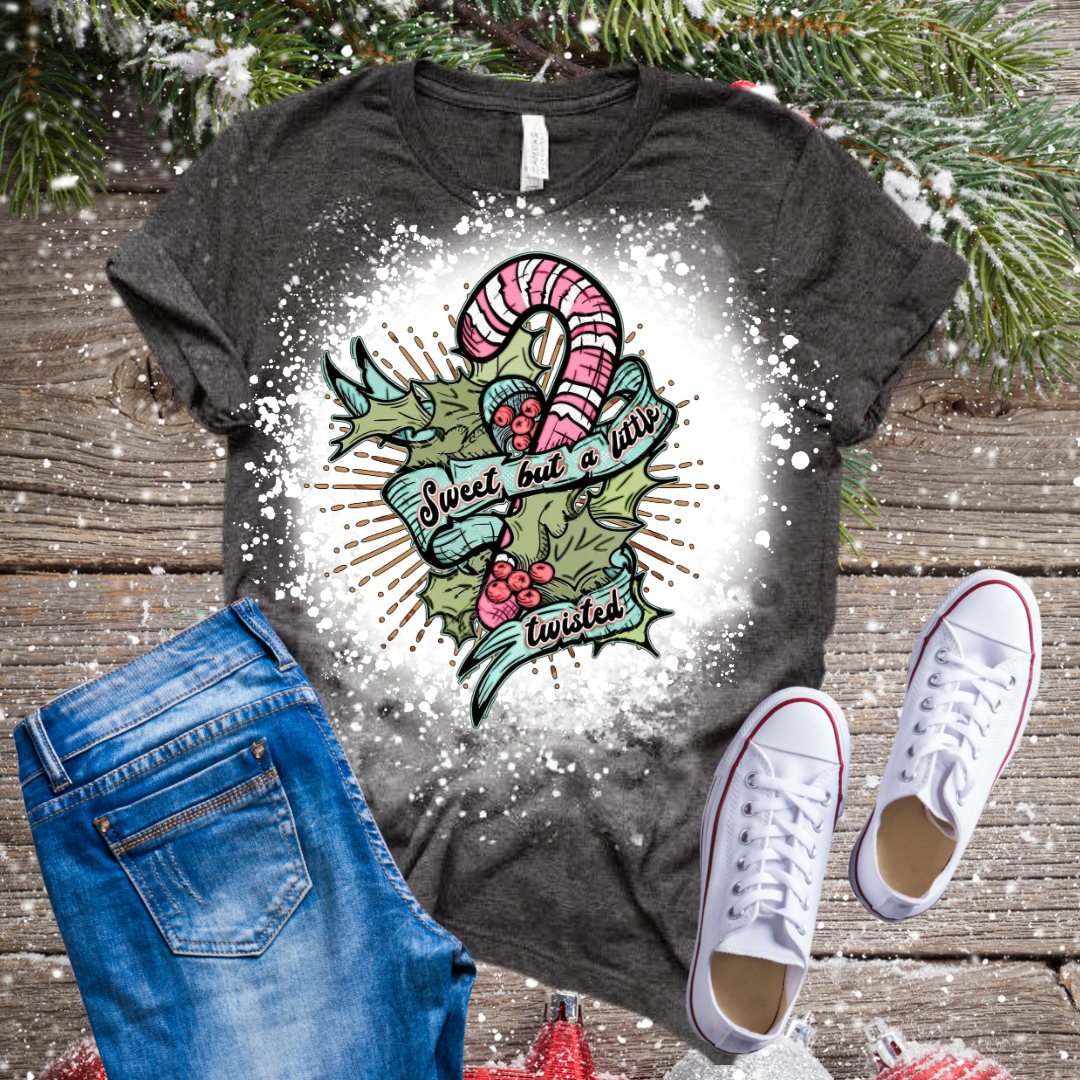 Sweet But A Little Twisted Candy Cane Bleached T-Shirt
