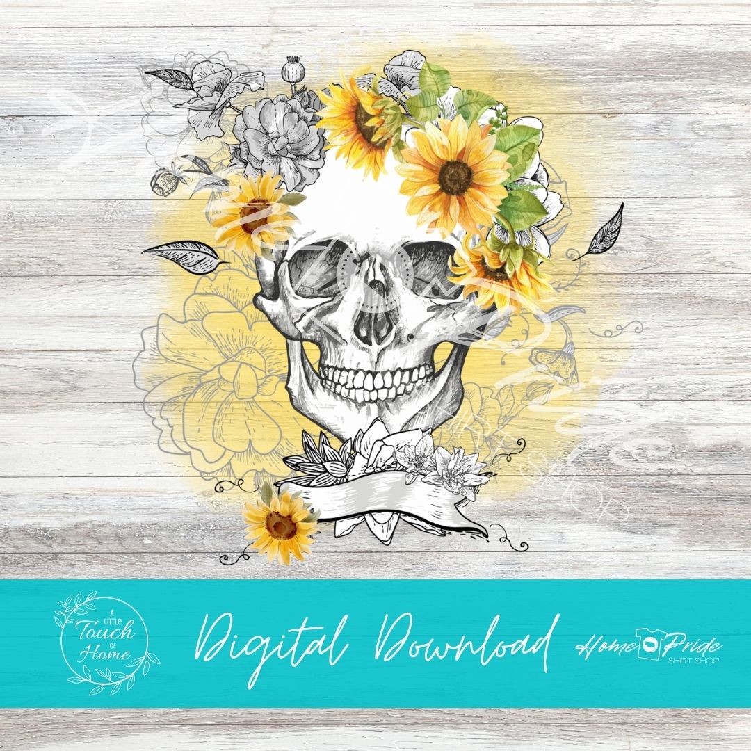 Watercolor Sunflower Skull Complete Sublimation Image Bundle