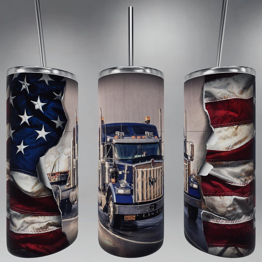 American Flag Kenworth Semi Truck Tumbler 20oz Hydro Tumbler