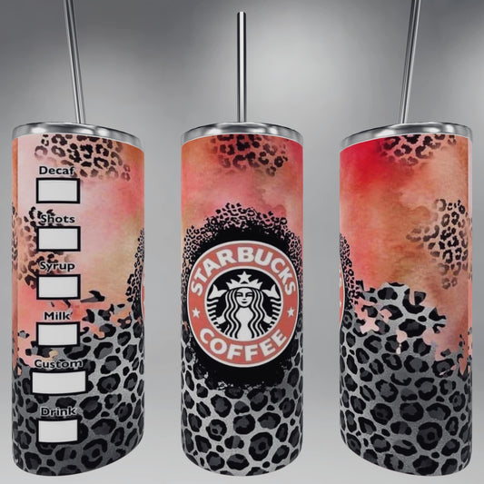 Coral Leopard Print Starbucks 20oz Hydro Tumbler