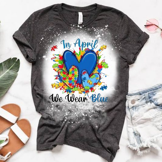 We Wear Blue Autism Awareness Bleached T-Shirt